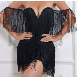 SHEIN Black Fringe Mini Dress